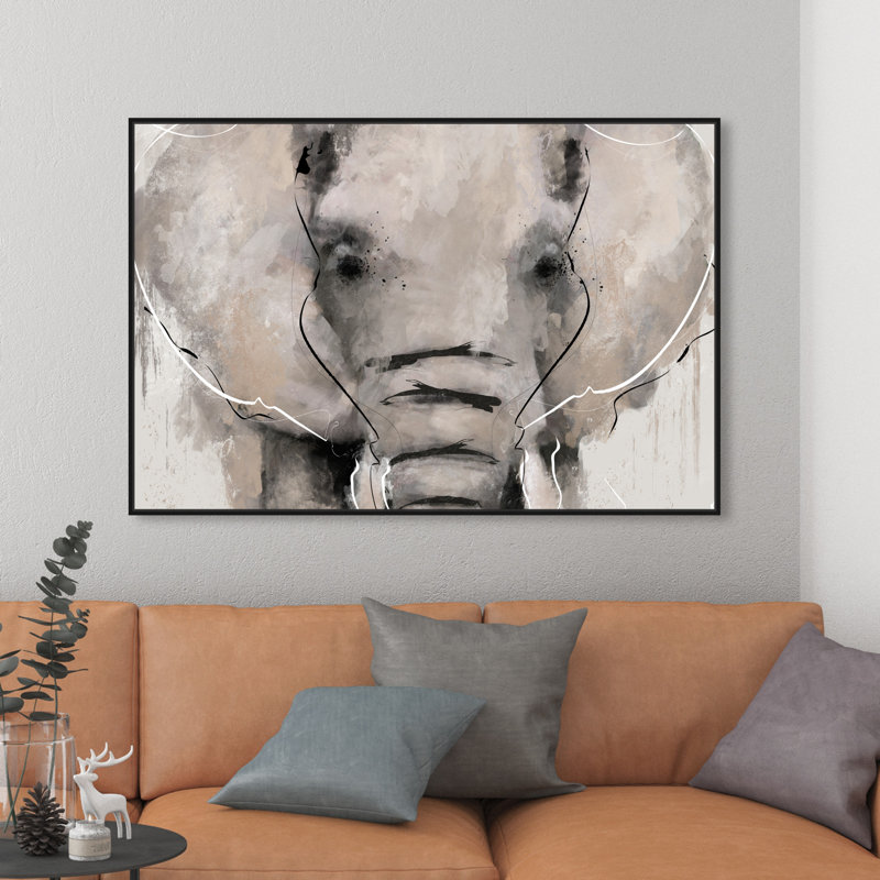 «Animals Abstract Elephant Zoo and Wild Animals» par Oliver Gal - reproduction d'art sur toile, H 24 po x l 36 po, Noir