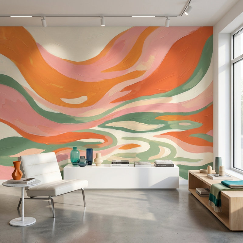 Papier peint abstrait, décoration murale ondulée et vibrante, 140 po x 108 po, Peler et coller