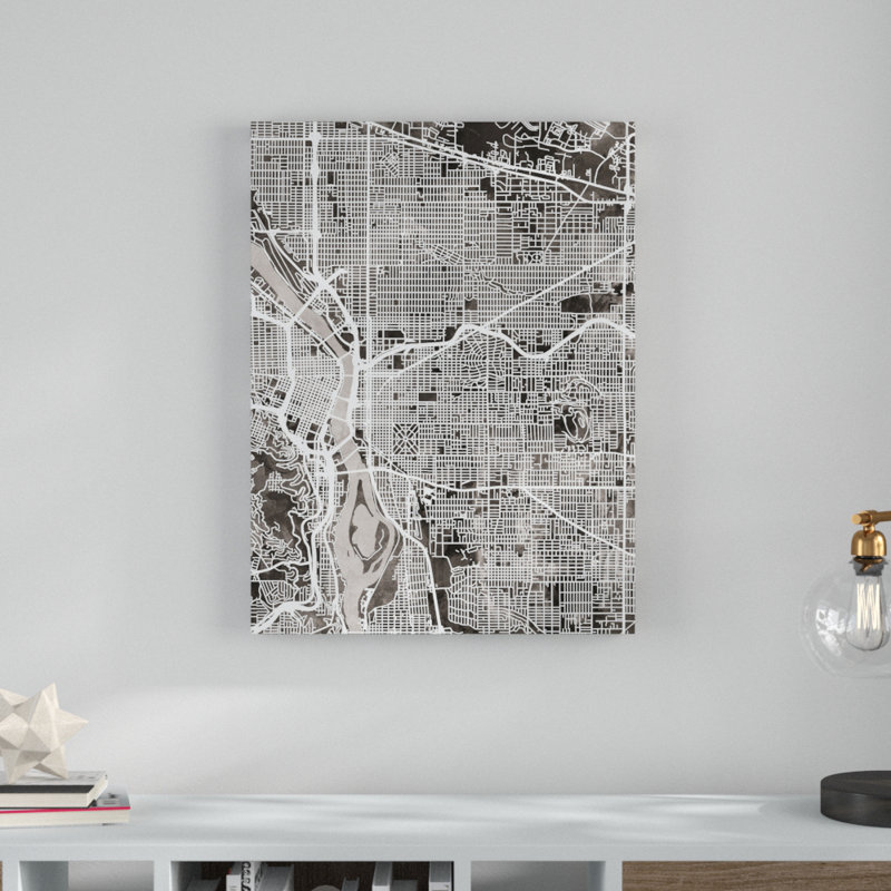 « portland oregon street map iv », reproduction d’impression sur toile, H 24 po x l 18 po x P 2 po