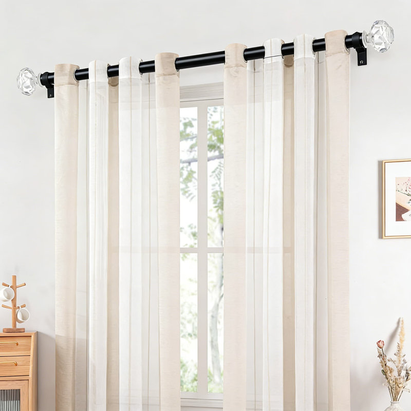 Ensemble de tringle à rideaux en cristal noir mat avec embouts en diamant - Tringle à draperies ajustable robuste pour salon, chambre à coucher, patio - ensemble de 2, fixation murale ou au plafond