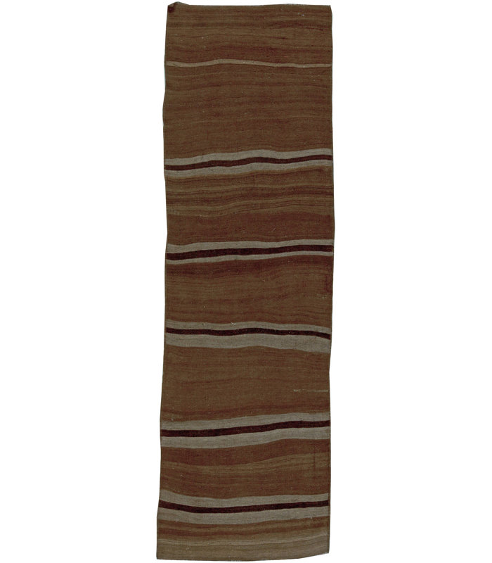 Tapis de couloir vintage en laine tissé à plat beige, brun et gris Mid-Century 3 pi 3 po x 11 pi Vintage
