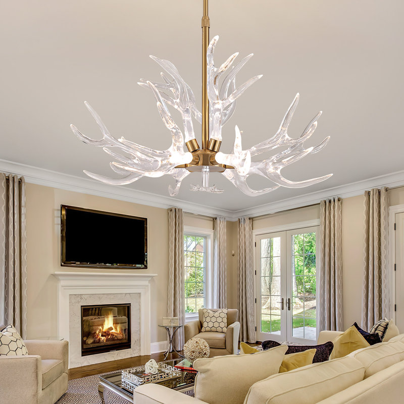  Acrylic Deer Antler Chandelier Lighting, Deer Horn Chandelier Lighting, Deer Antler Hanging Ceiling Light Fixtures for Living Dining Room 39.4" Single Tier