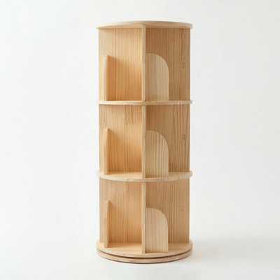 3 Tier Rotating Bookshelf, Round Floor Standing Bookcase With 360° Spinning Design, Wooden Storage Display Shelf For Bedroom, Living Room, Study Room, Natural.