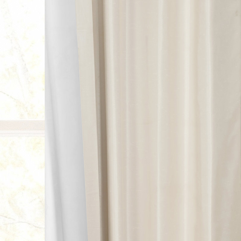 Iohannes Vintage Textured Faux Dupioni Rod Pocket Silk Blackout Curtains - Single Panel Drapes, 50" W x 84" L, Off White