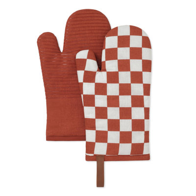 Gants de four mignons ou gants de four à carreaux avec boucle de suspension 100% coton (rouge à carreaux / ensemble de 2)