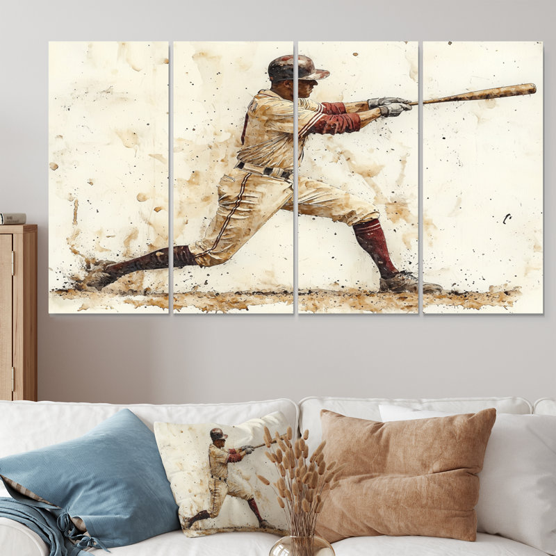 Joueur de baseball blanc rouge frappant un Homerun - ensemble de décoration murale de baseball sport, H 28 po x l 48 po