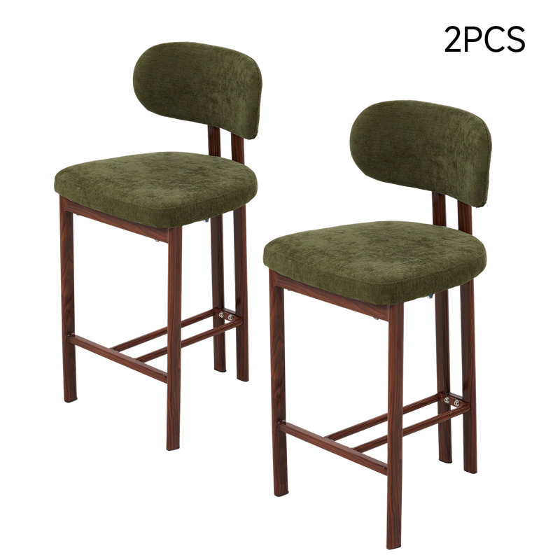 Upholstered Bar Stool with Iron Frame, Green / Brown