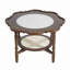 Table basse de style Mid-Century avec forme de pétale et verre à motif craquelé blanc, table basse à 2 niveaux avec rotin, noyer, 31,5 po