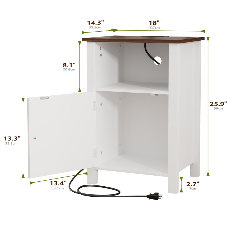Ensemble de 2 tables de chevet Farmhouse, table de chevet avec station de charge et port USB, table de chevet moderne avec tablette de rangement, table d'appoint rustique avec espace ouvert, table d'appoint pour chambre à coucher, blanc