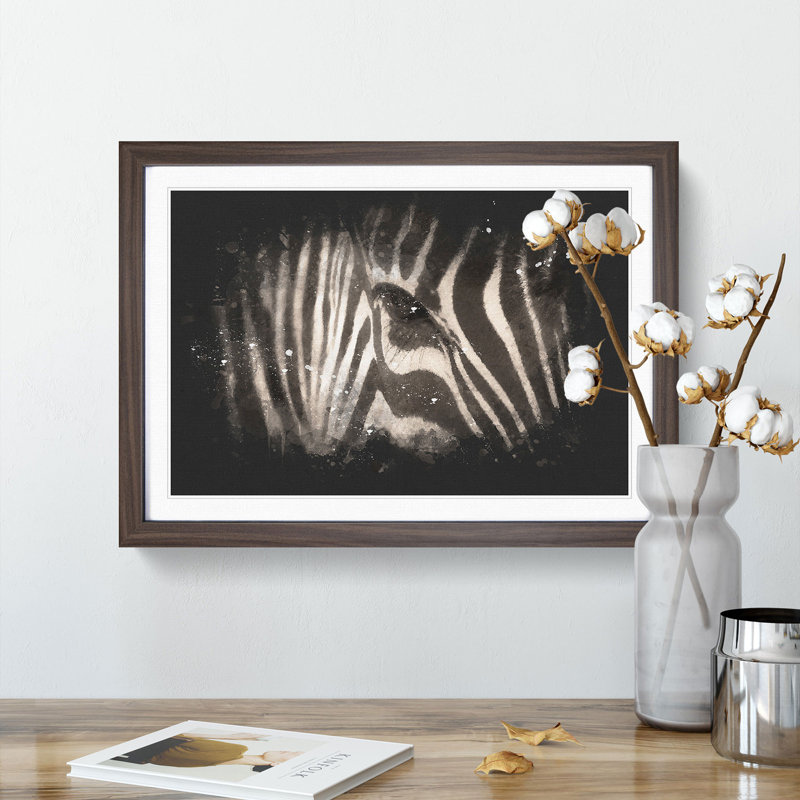 Eye Of The Zebra Paint Splash - Picture Frame Graphic Art, Walnut Framed, 45cm H x 63cm W x 2cm D