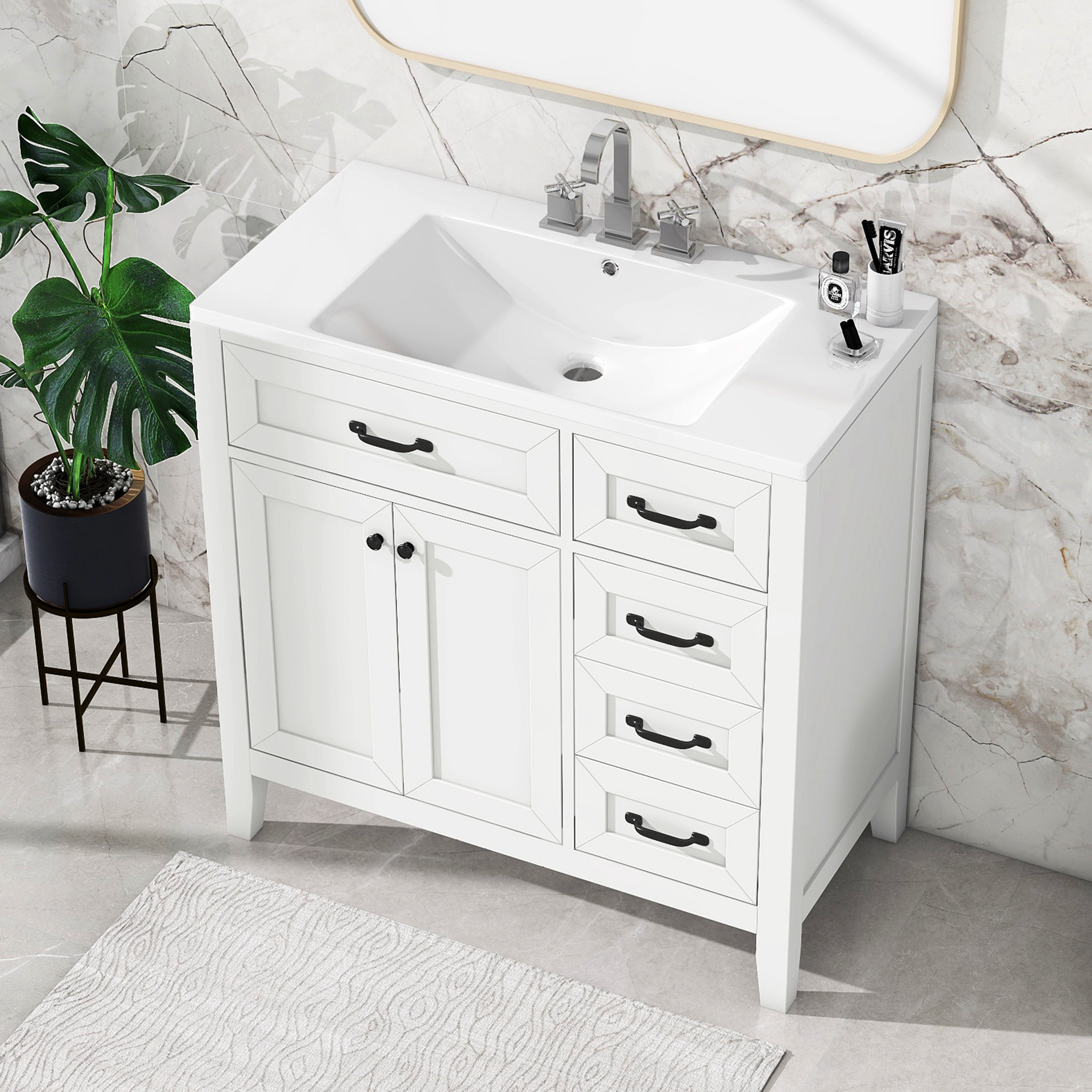 Ebern Designs Anabeli 36'' Single Bathroom Vanity with Ceramic Top ...