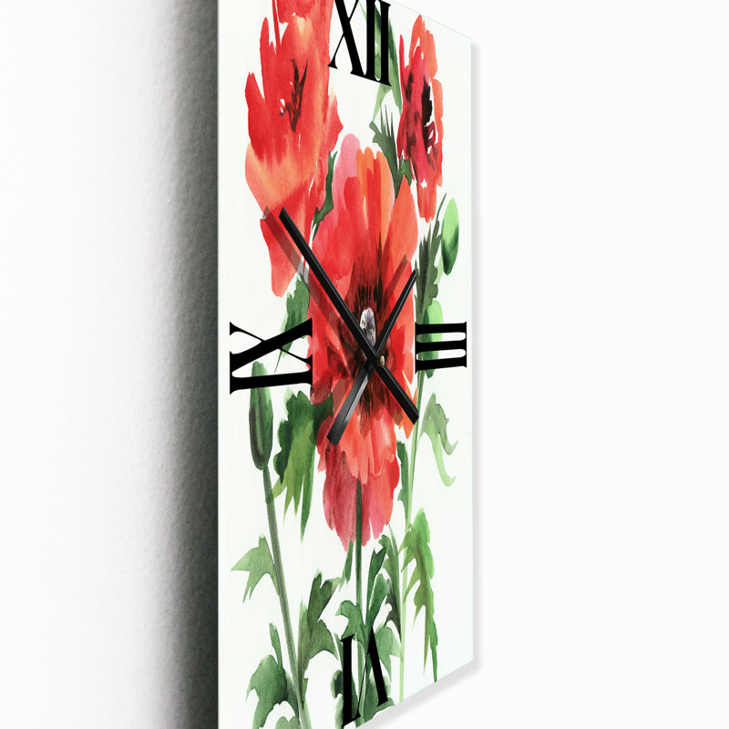 Vintage Red Poppies II - horloge murale traditionnelle, Petit