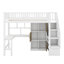 Lit mezzanine simple avec bureau, DEL, tablettes de rangement, armoires et escalier-383659736