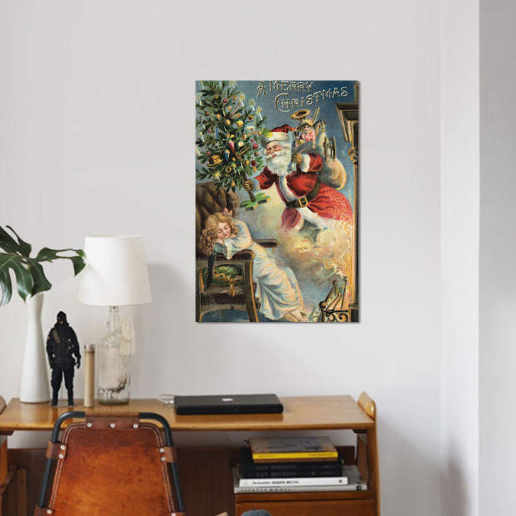 «Merry Christmas Santa», impression sur toile, H 18 po x l 12 po x P 1,5 po, Toile tendue, Pas de tapis