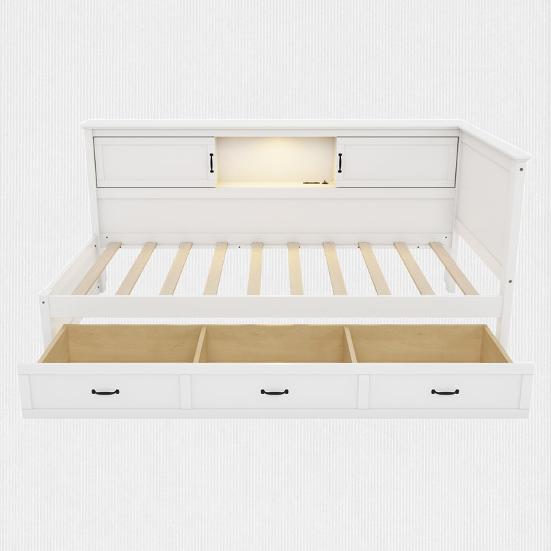 Lit de jour avec tiroirs de rangement et lumière DEL, Lit simple