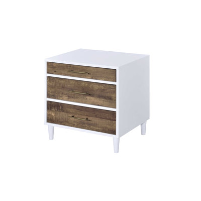 3 Rectangular Table In White & Weathered Oak For Makeup Room Office With 3 Drawers