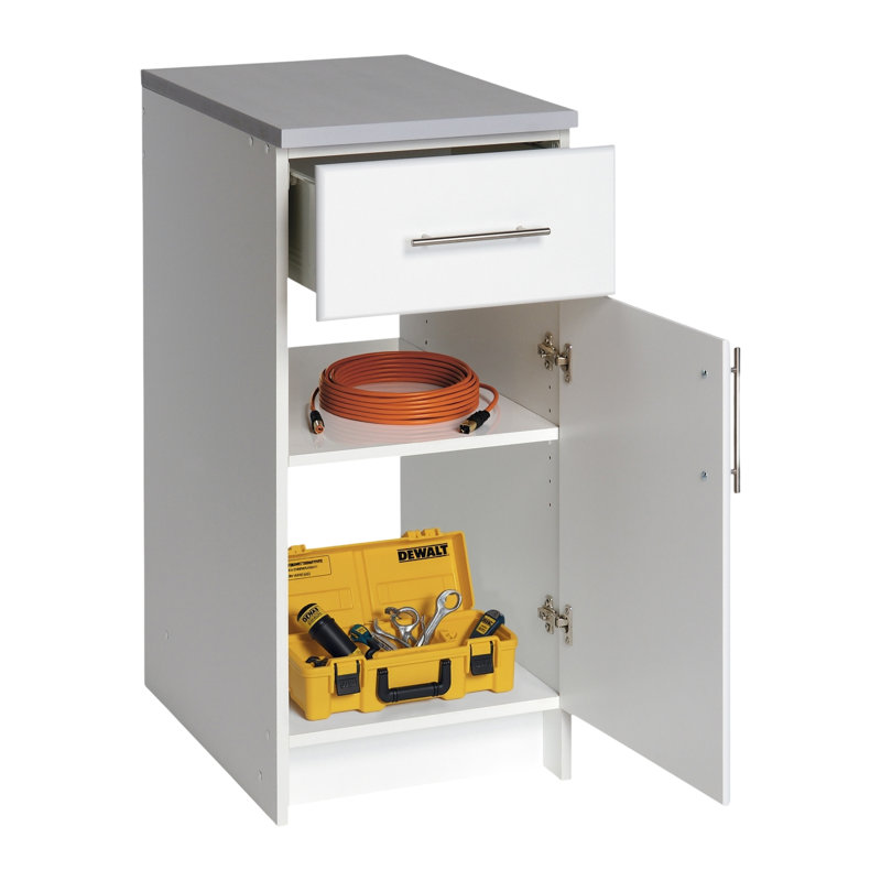 Watse 16” Wide White Storage Cabinet, Base Cabinet with 1 Drawer and 1 Adjustable Shelf for Garage, Cabinet, Kitchen, Home Office, 16”W x 36”H x 24”D, White