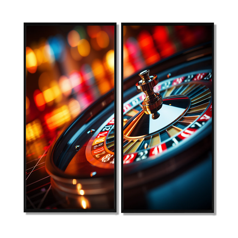 Casino Royale roulette IV - art mural moderne rouge 2 panneaux, H 32 po x l 32 po, Impression encadrée flottante, Noir