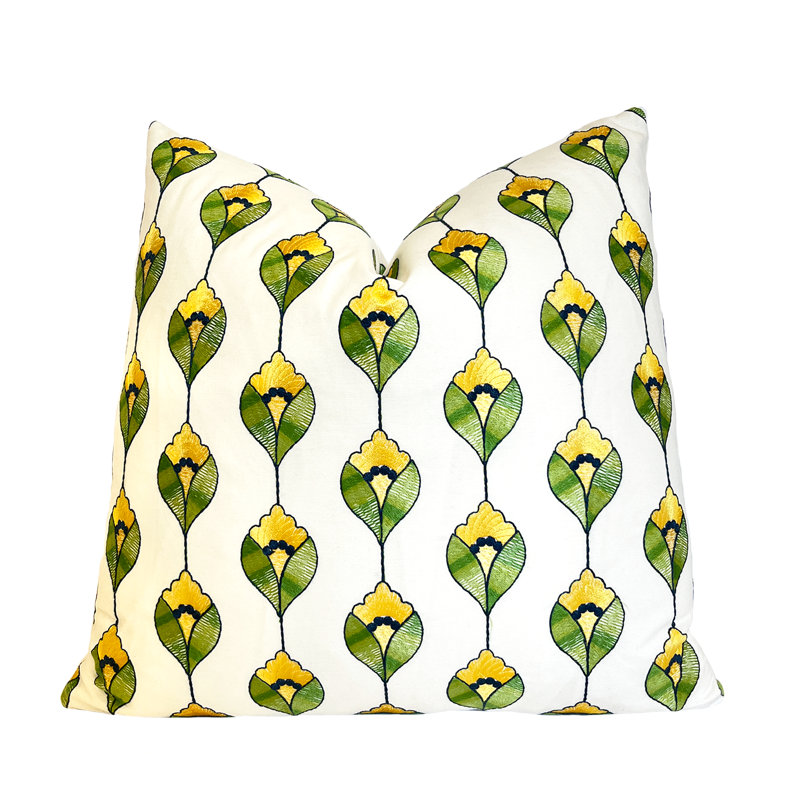 Housse de coussin brodée à fleurs jaunes brodées, H 20 po x l 20 po