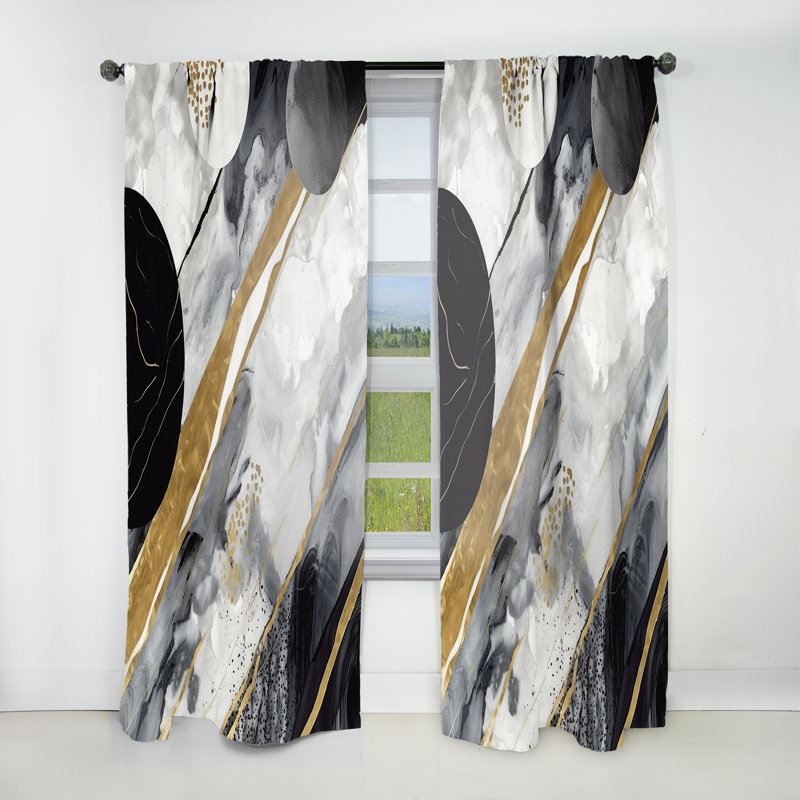 Black Gold Fusion Of Marble I - Abstract Marble Curtain - Velvet Room Darkening - 1 panel, 52" W x 90" L