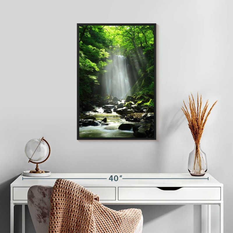Cascade Kameda ensoleillée, Cadre flottant noir, 17 po x 25 po