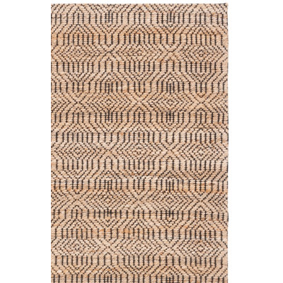 Taliyah Natural Fiber Handloomed Jute Cotton Geometric Rug in Natural/Black/Brown