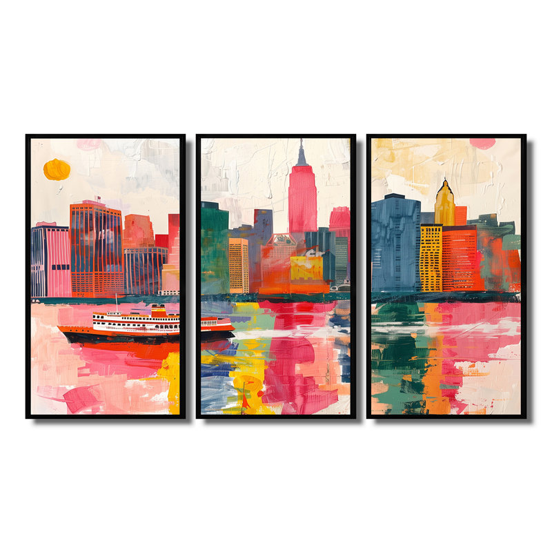 Ensemble de décoration murale Guilherme - New York City, Toile avec cadre flottant noir, H 40 po x l 20 po x P 1 po