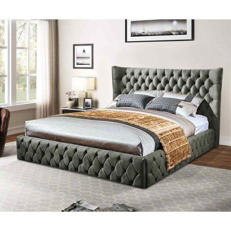 Upholstered Bed, Kingsize (5'), Silver