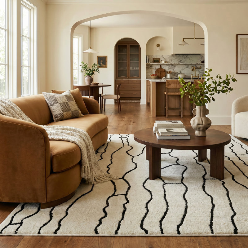 Tapis d'intérieur crème abstrait à motif de branches Tapis Alinda, Rectangle 6 pi 8 po x 9 pi 7 po