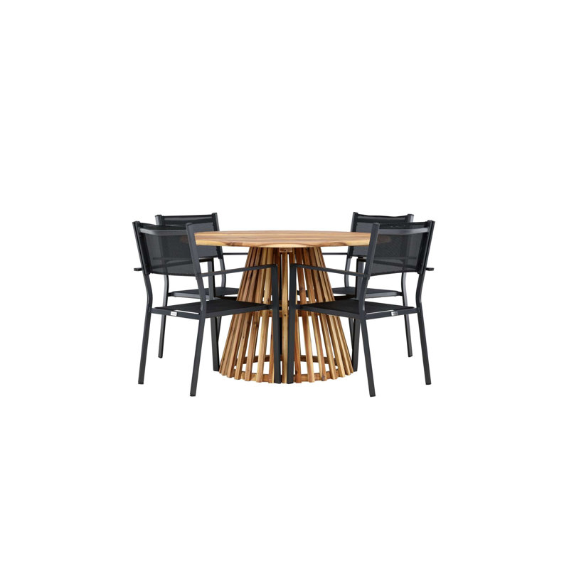 Taniya 4 - Person Solid Wood Patio Dining Set Round Table, Black