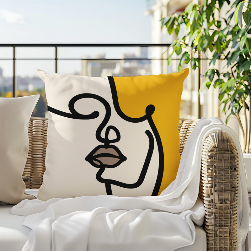 Vie Abstract Reversible Indoor/Outdoor Square Pillow, 19"H x 19"W, Yellow