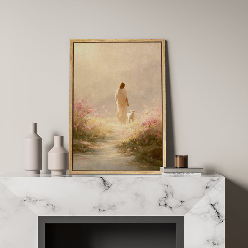 Art mural sur toile «Jesus et agneau», H 36 po x l 24 po, Impression encadrée sans passe-partout, Naturel