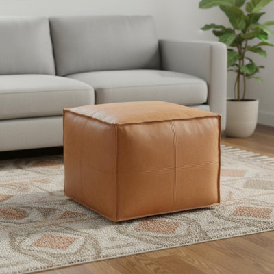 Pouf ottoman de 45 cm en similicuir brun
