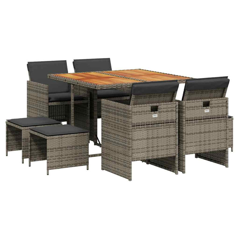 Patio Dining Set with, 9 Pieces: Table, 4 Stools, 4 Chairs, 73cm H x 110cm W x 106cm D