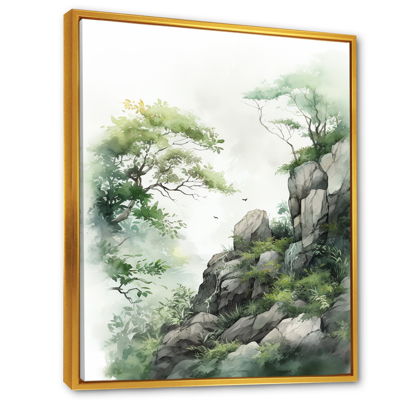 Minimalisme cliffside rêverie sur toile, Cadre flottant doré, 20" H x 12" W