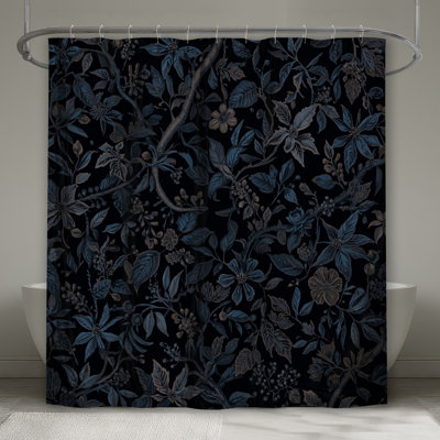 Rideaux de douche bleu foncé à motif floral très longs