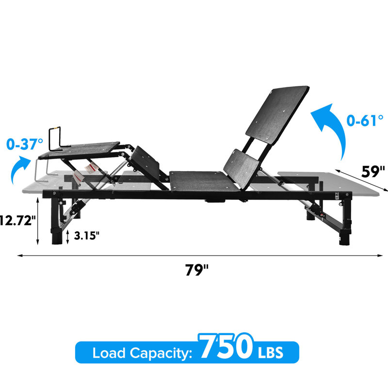 Adjustable Bed Frame Queen Size, Wireless Control, Quiet Motor, Materials Black Base With Positions, Remote, Solid Structure