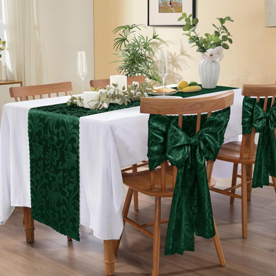 Table Runner - Emerald Green - 4 Pack, Satin Damask, Rectangle, Luxury, Bright Silky, Decorative, Party/Banquet/Birthday/Wedding/Table Decor
