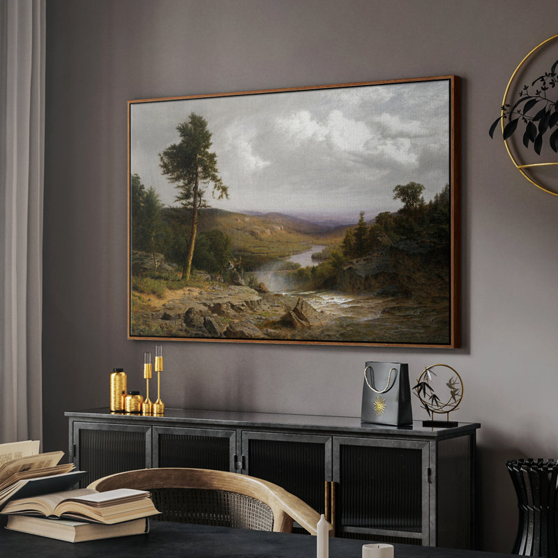 Paysage rétro - CMXCIV, Toile encadrée noyer flottant, H 25 po x l 37 po