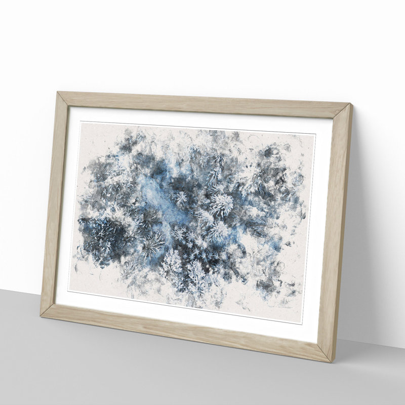 Winter Forest in Bavaria Germany Watercolour - Picture Frame Graphic Art Print, Oak Framed, 62cm H x 87cm W x 2cm D