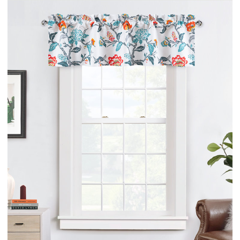 Alarie Ada Botanical Print Lined Flower Leaf Thermal Insulated Window Valance Rod Pocket  1 Pack, 52" W x 14" L, Multi