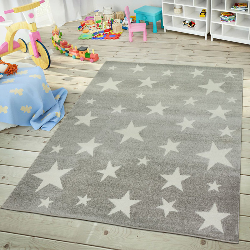 Tapis géométriques gris clair pour bébé et enfants Lich Waterloo, Rectangle 4 pi 7 po x 6 pi 7 po