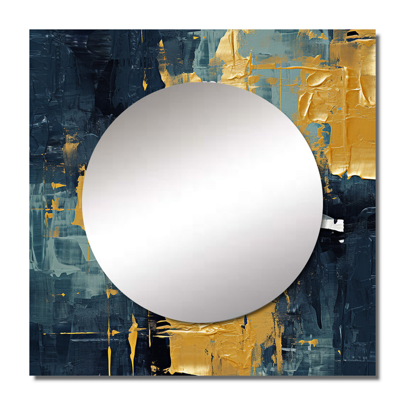 «Abstraction on Retro Blue II», art mural abstrait avec miroir carré, 23 po x 23 po