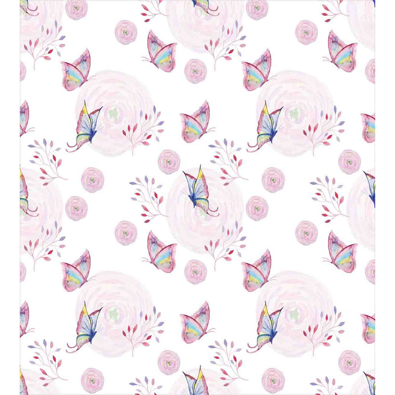 Queen Size Pink and White Butterfly Duvet Cover Set