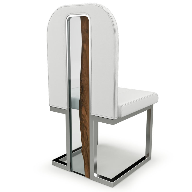 Leather Dining Chair, White, Chrome, 8