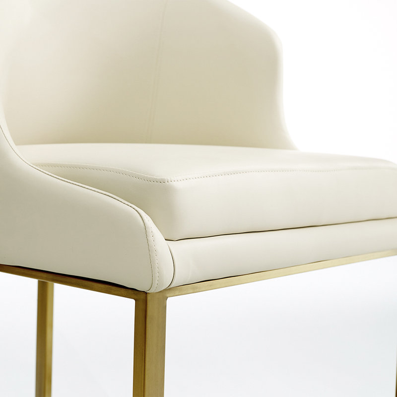  Chaise de salle à manger de luxe moderne, revêtement en similicuir, base en acier inoxydable, Doré, Crème, crème