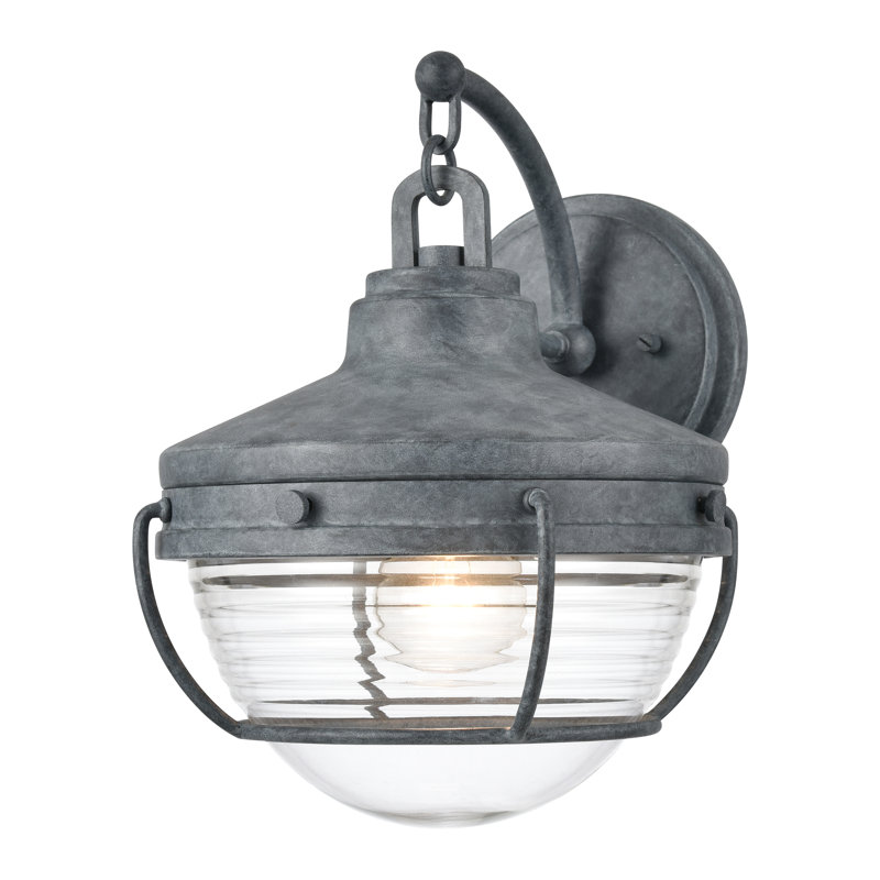 Applique murale d'extérieur 1 lumière de 12 po de hauteur Eastinc - zinc vieilli, Gris, H 12 po x l 9 po x P 10 po