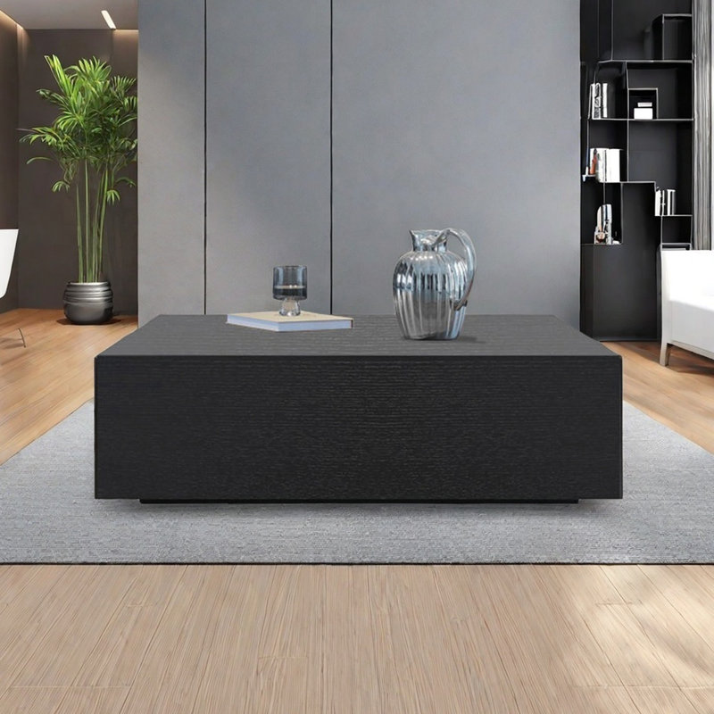 Modern simple square coffee table living room, 12.6" H x 35.4" L x 35.4" W, Black