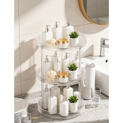 Organisateur de salle de bain à 3 niveaux Lazy Susan, plateau de rangement rotatif transparent à 360 degrés pour les cosmétiques, les parfums, le maquillage, les épices et les condiments, tablette tournante pour meuble-lavabo, armoire de cuisine, moyen 9,25 po