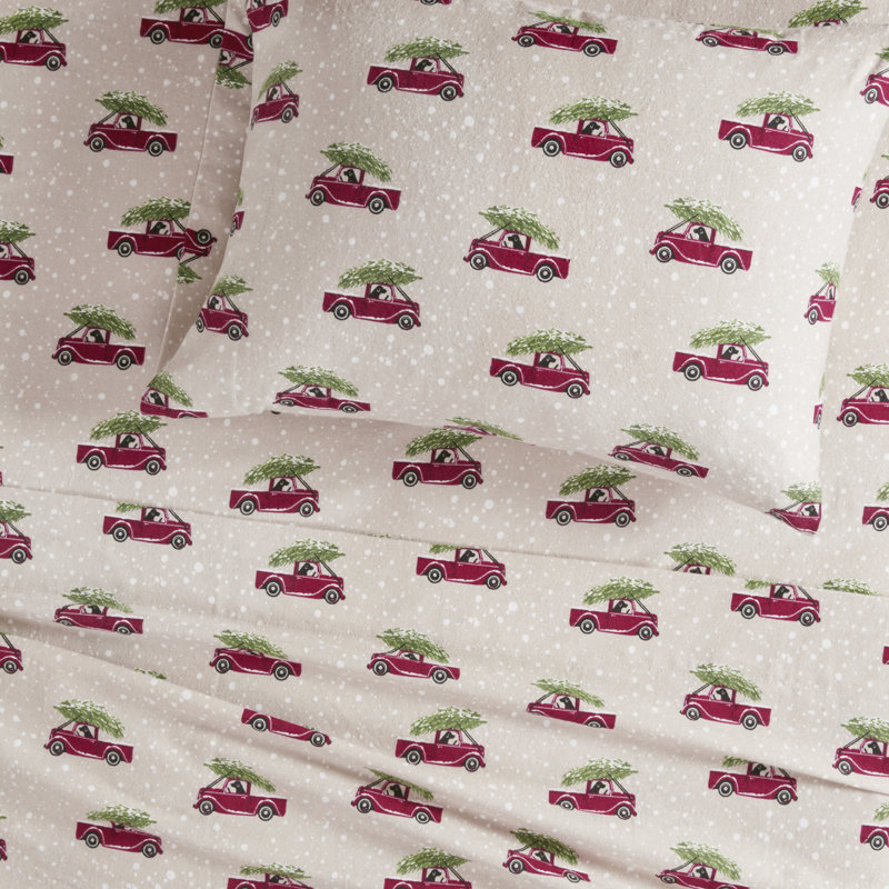 Woolrich 100% Cotton Flannel Sheet Set, Full Sheet Set with 2 Pillowcases, Tan Cars